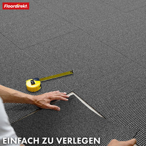 Tæppefliser | Bern | 50 x 50 cm | Selvlæggende med stribet design | I antracit, grå & beige til erhverv og private hjem