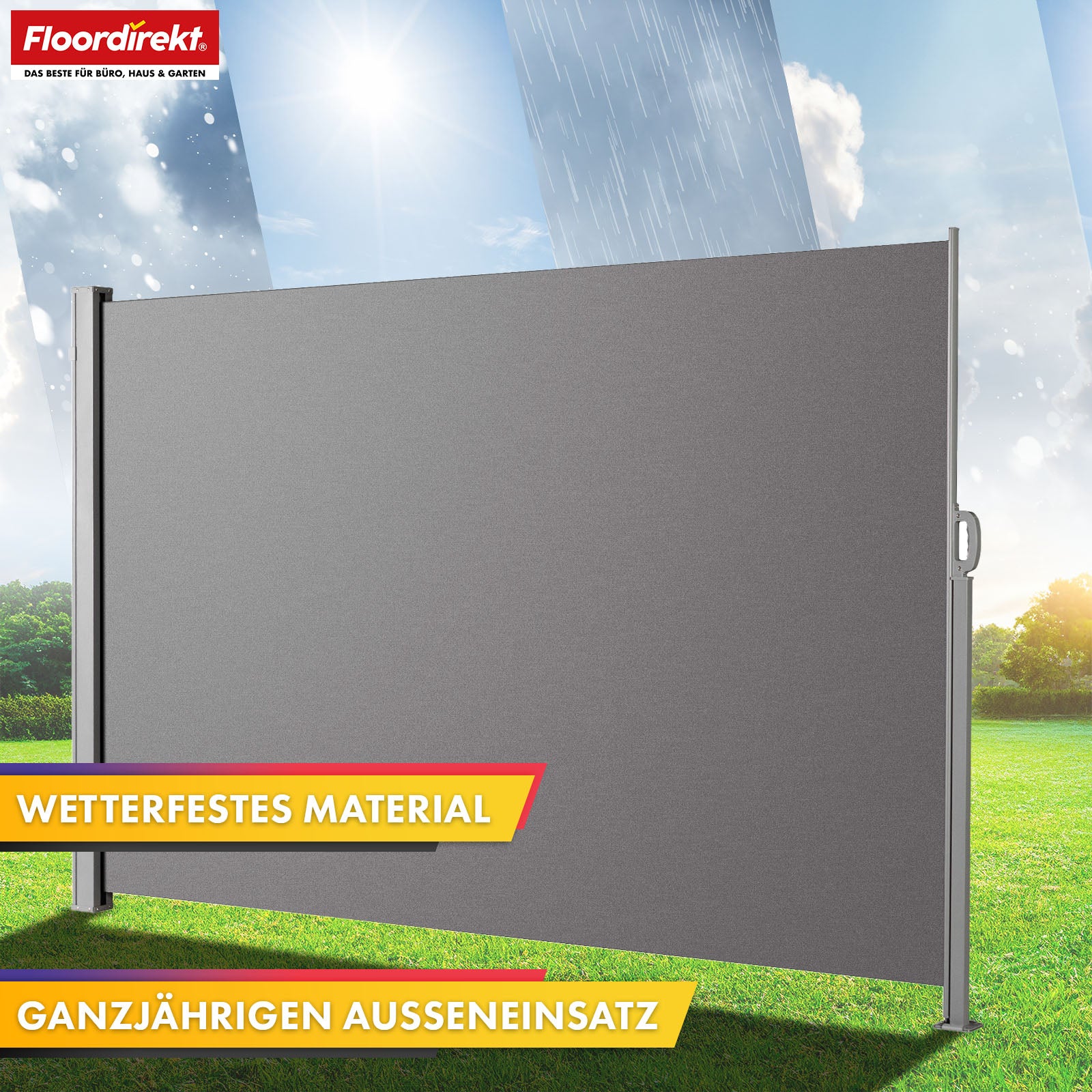 Alu-sidemarkise | Indsigt- og solbeskyttelse til terrasse, altan og have | UV-beskyttelse, ugennemsigtig og vandafvisende | Forskellige farver og størrelser