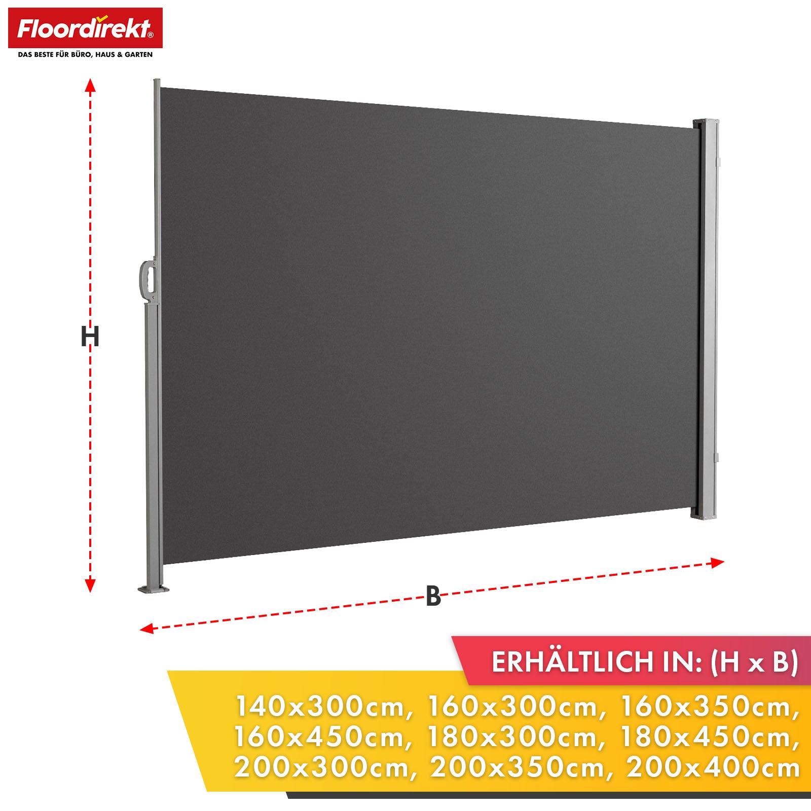 Alu-sidemarkise | Indsigt- og solbeskyttelse til terrasse, altan og have | UV-beskyttelse, ugennemsigtig og vandafvisende | Forskellige farver og størrelser