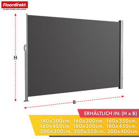Alu-sidemarkise | Indsigt- og solbeskyttelse til terrasse, altan og have | UV-beskyttelse, ugennemsigtig og vandafvisende | Forskellige farver og størrelser