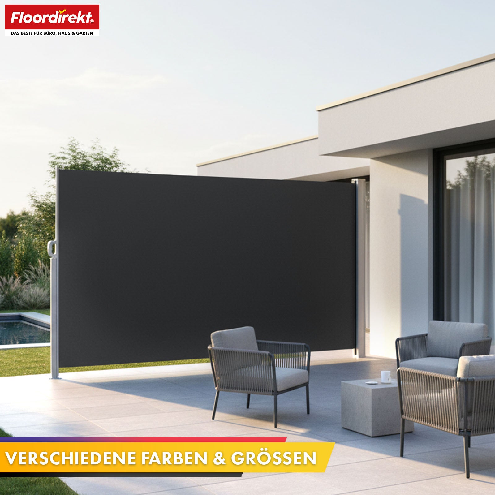 Alu-sidemarkise | Indsigt- og solbeskyttelse til terrasse, altan og have | UV-beskyttelse, ugennemsigtig og vandafvisende | Forskellige farver og størrelser