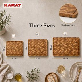 Skærebræt | Aurelin Teak Herringbone | Massivt teaktræ med saftrille & håndgreb | 3 størrelser