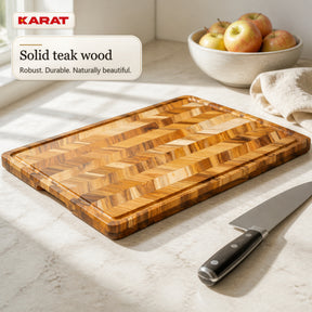 Skærebræt | Aurelin Teak Herringbone | Massivt teaktræ med saftrille & håndgreb | 3 størrelser