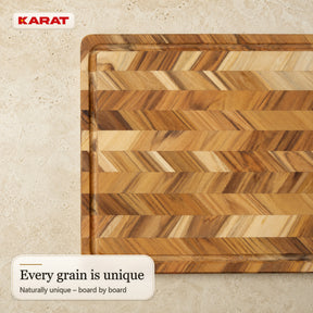Skærebræt | Aurelin Teak Herringbone | Massivt teaktræ med saftrille & håndgreb | 3 størrelser