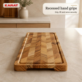 Skærebræt | Aurelin Teak Herringbone | Massivt teaktræ med saftrille & håndgreb | 3 størrelser