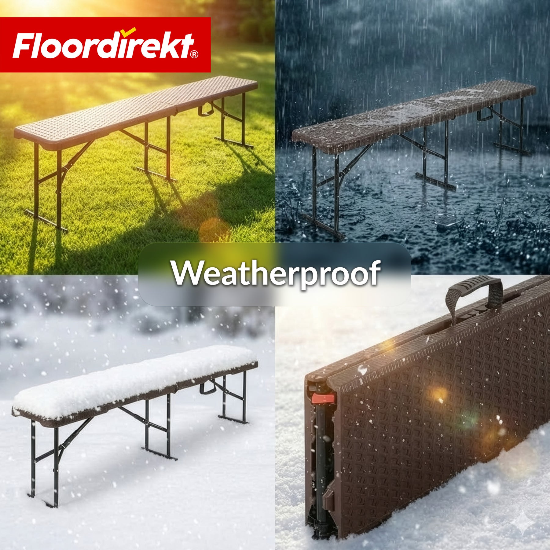 Havebænk | Kagawa | Klapbar, vejrbestandig siddebænk 183 cm i brun til have, altan & events