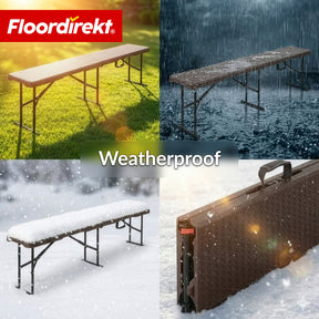 Havebænk | Kagawa | Klapbar, vejrbestandig siddebænk 183 cm i brun til have, altan & events