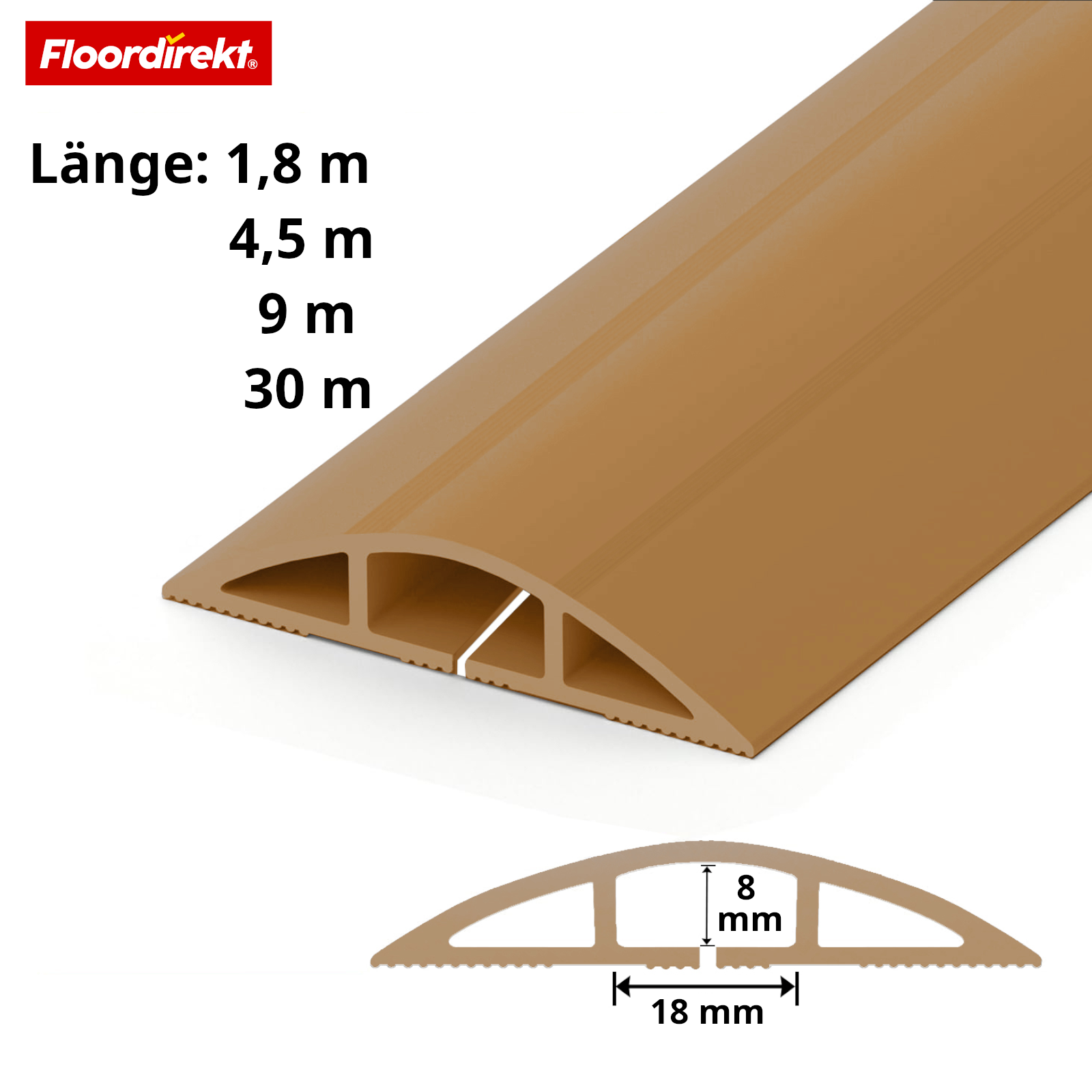 Gulvkabelkanal | Cable Guard | Skridsikker kabelbeskyttelse & snublebeskyttelse | Fleksibel, afkortelig & til 2 kabler op til 8 mm Ø