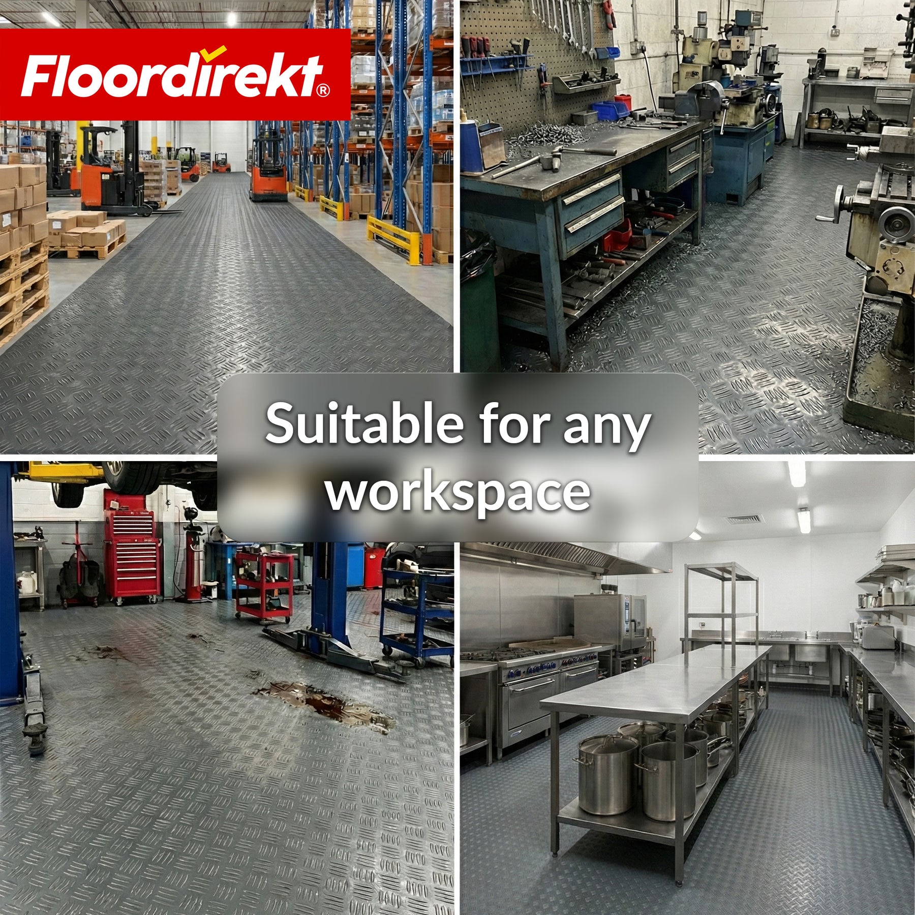 PVC-gulvbelægning | Bullet | Riffelplade-look | Skridsikker & nem at vedligeholde | Metervare / tilskåret efter mål | 110 cm bredde