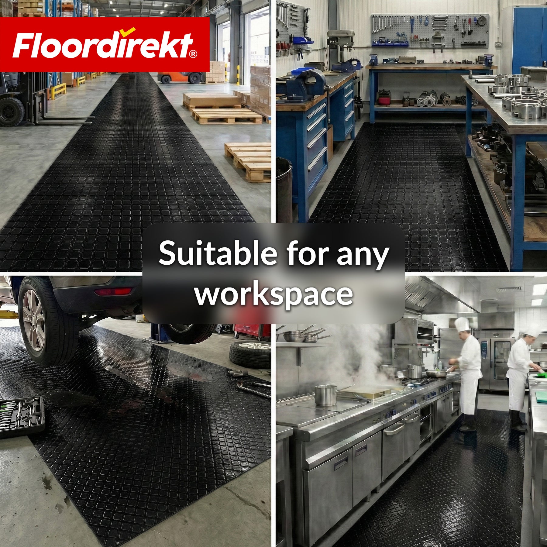 PVC-gulvbelægning | Check Quadra | Kvadratdesign | Skridsikker & nem at rengøre | Metervare / tilskåret efter mål | 110 cm bredde