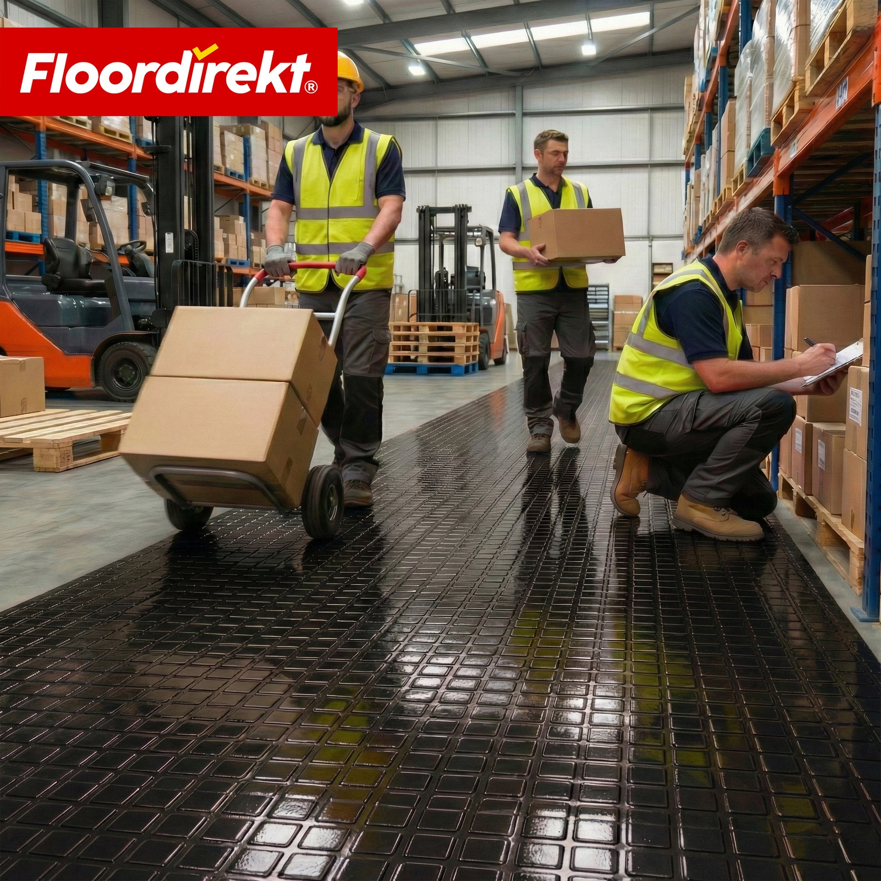 PVC-gulvbelægning | Check Quadra | Kvadratdesign | Skridsikker & nem at rengøre | Metervare / tilskåret efter mål | 110 cm bredde