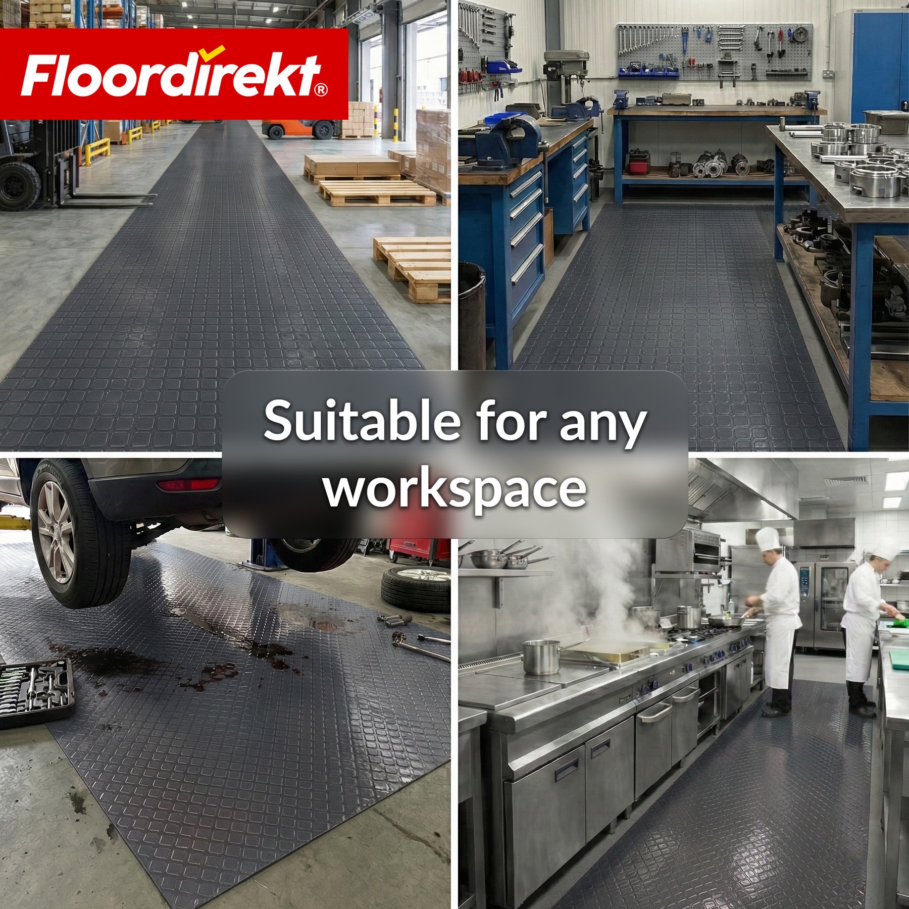 PVC-gulvbelægning | Check Quadra | Kvadratdesign | Skridsikker & nem at rengøre | Metervare / tilskåret efter mål | 110 cm bredde