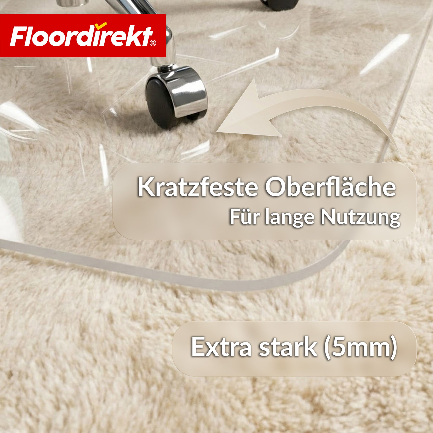 Gulvbeskyttelsesmåtte | Secura | Transparent 80 × 118 cm | 5 mm brudsikker PVC underlag til kontorstol til parket, laminat & tæppe