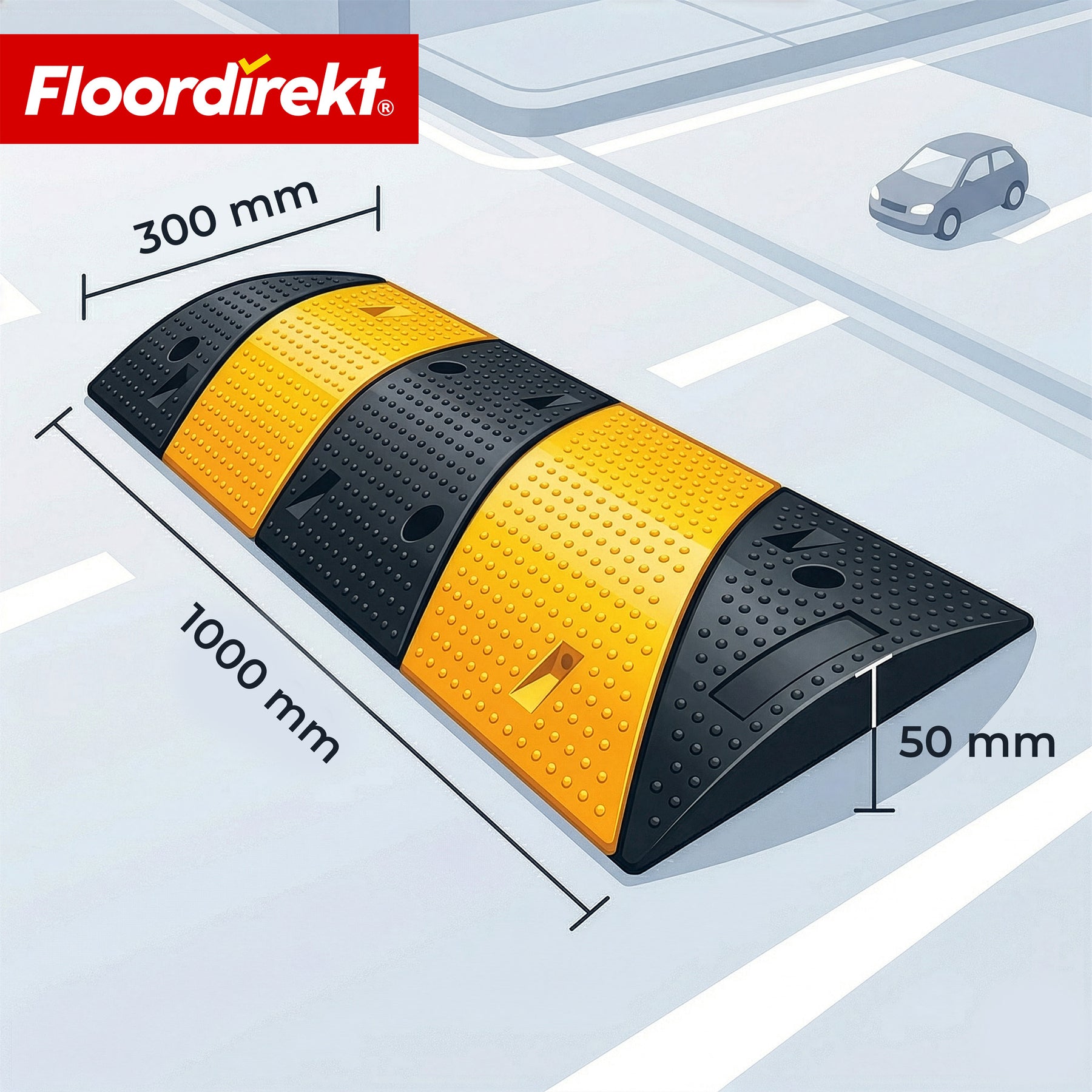 Fartbump Pico | vejbump i gummi op til 30 ton belastbar | hastighedsbump gul-sort 100 x 30 cm