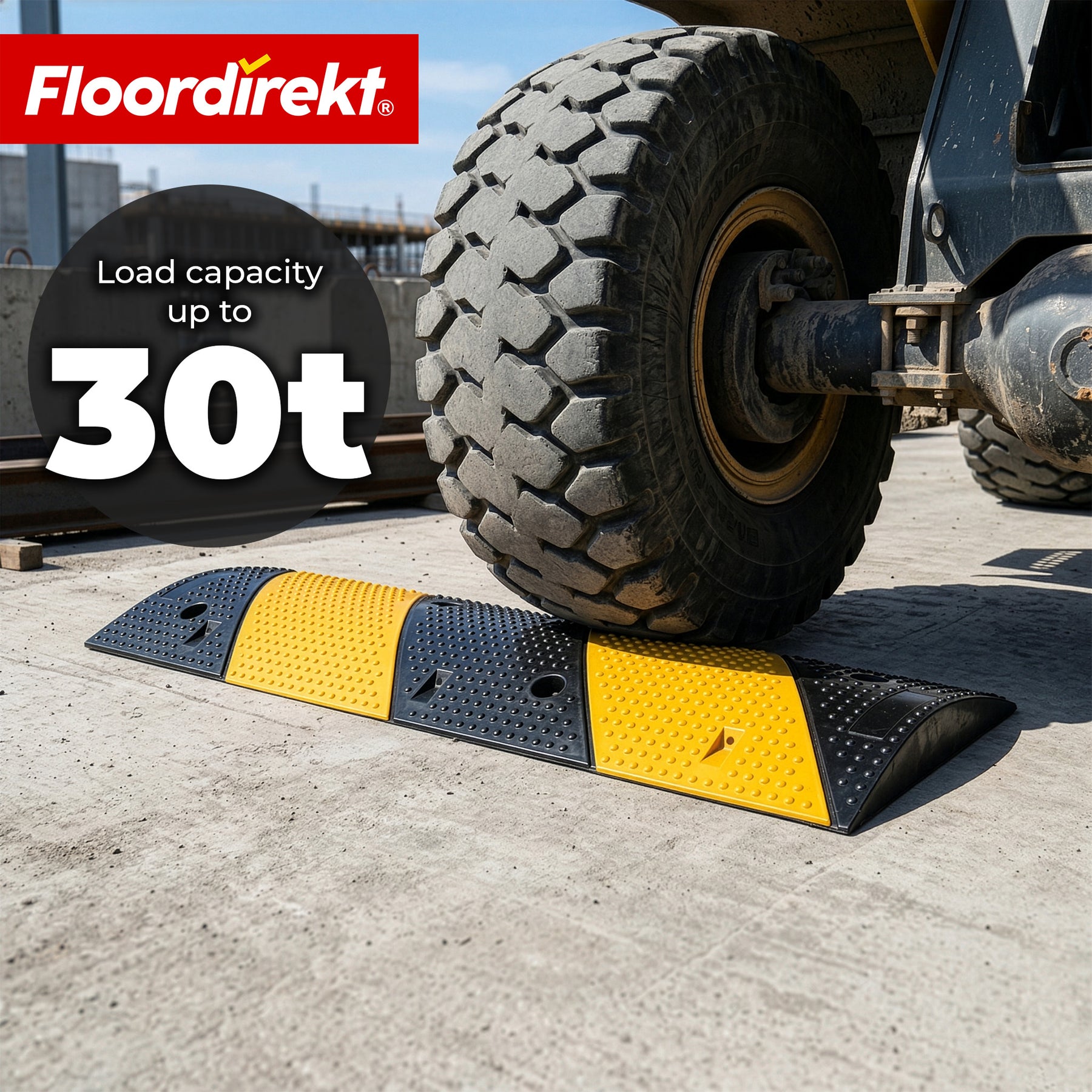 Fartbump Pico | vejbump i gummi op til 30 ton belastbar | hastighedsbump gul-sort 100 x 30 cm