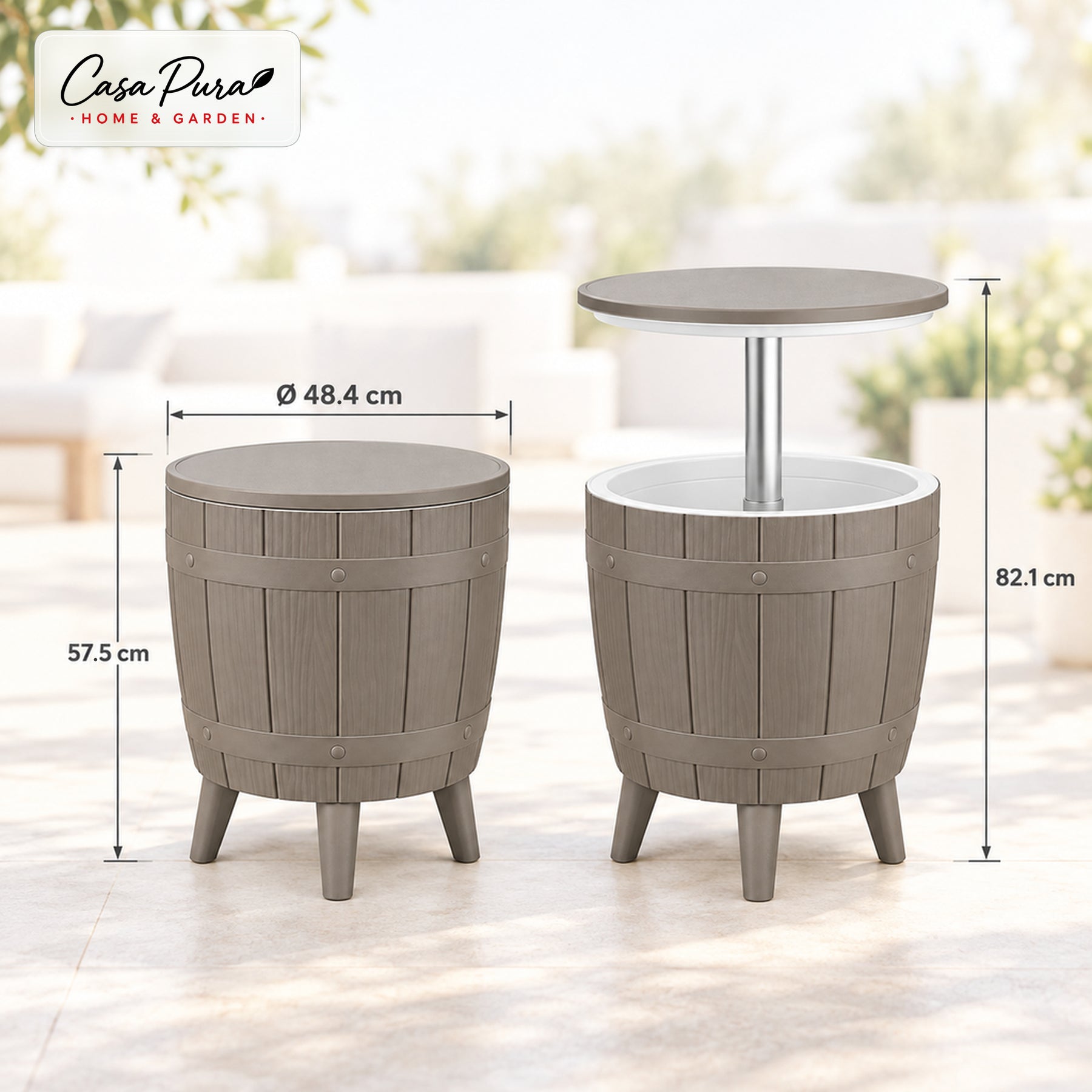Drikkekølerbord | Bora | Højdejusterbart havebord med 37 liters kølebeholder i tøndedesign | 2 farver