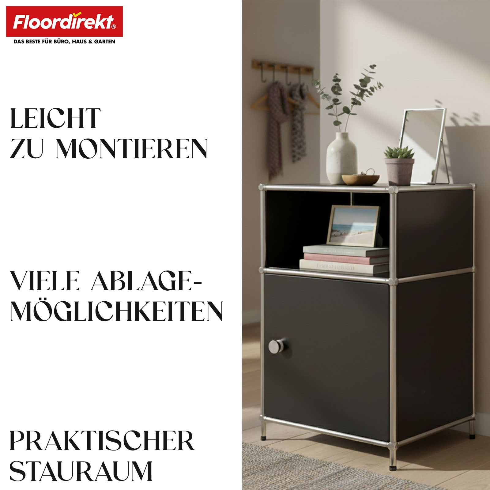 Metallreol | Concept Epure MK-040 | 3-etagers opbevaringsreol med dør og hylder | Fås i flere farver