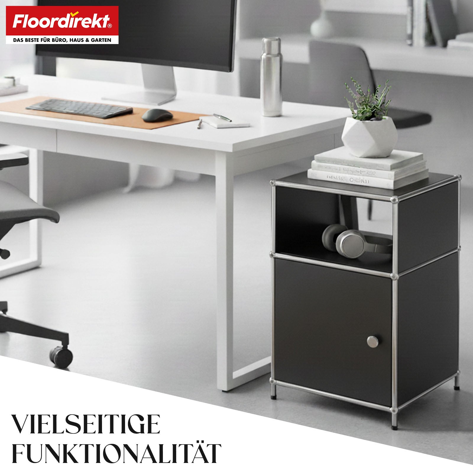 Metallreol | Concept Epure MK-040 | 3-etagers opbevaringsreol med dør og hylder | Fås i flere farver