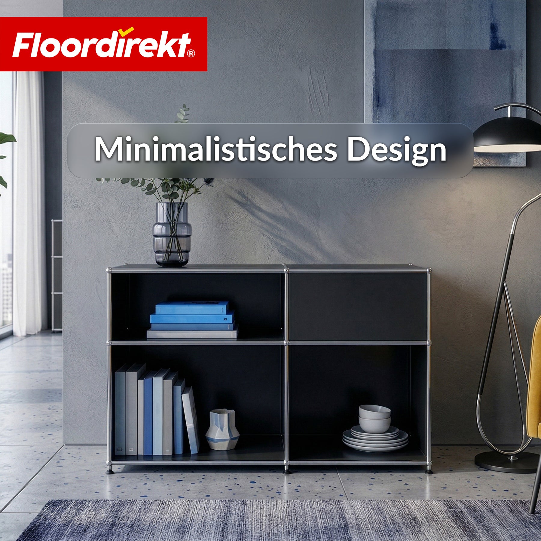 Metalreol | Concept Epure MK-030 | Fritstående reol med 3 hylder & opbevaringsrum | Køkkenreol, kontorreol & stue reol