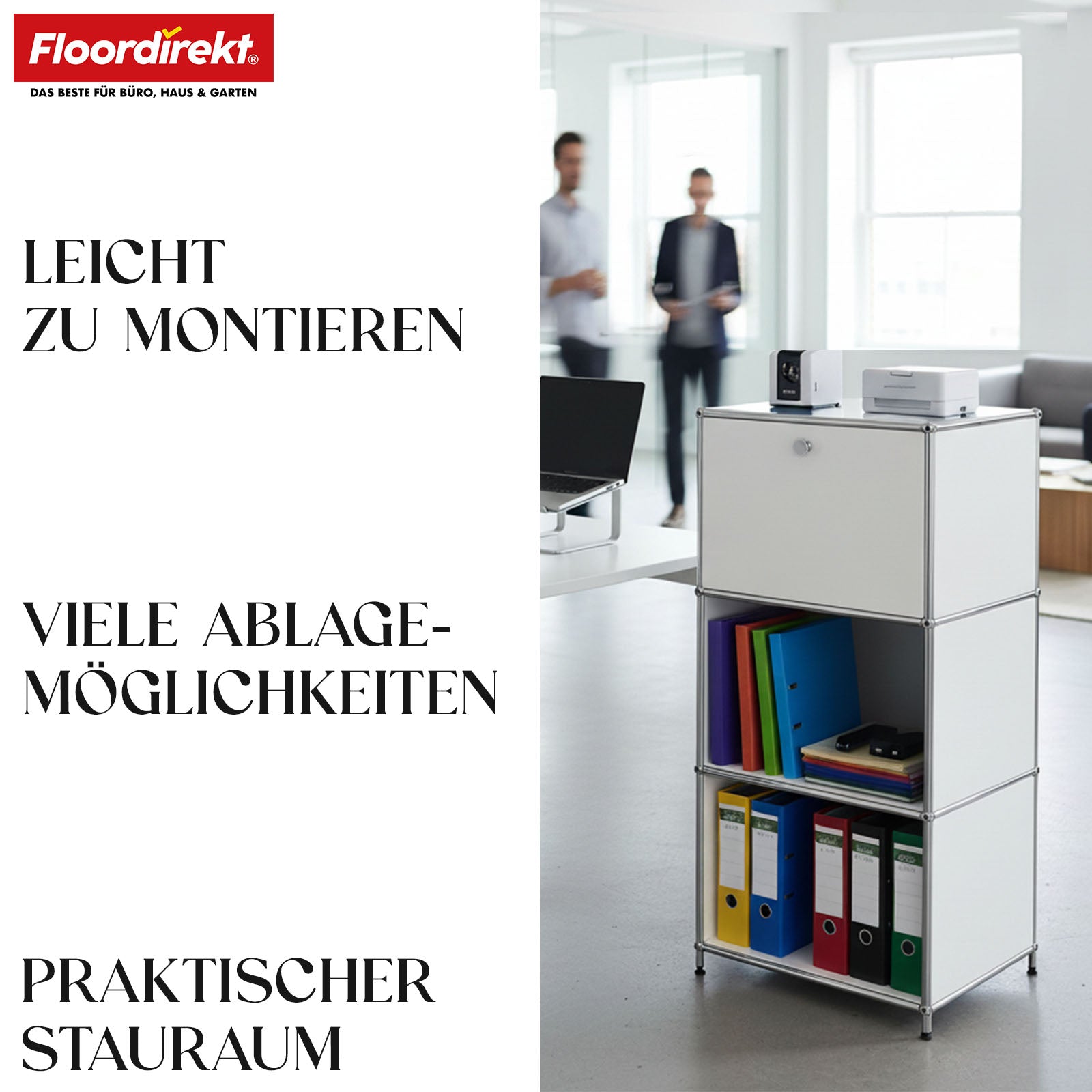 Metallreol | Concept Epure MK-107 | 4-etagers opbevaringsreol med aflåseligt rum og hylder | Fås i forskellige farver