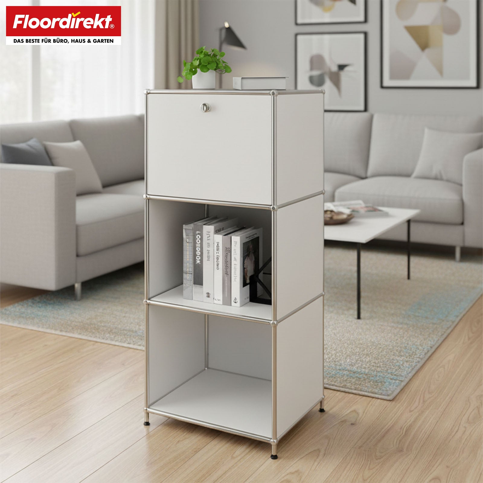 Metallreol | Concept Epure MK-107 | 4-etagers opbevaringsreol med aflåseligt rum og hylder | Fås i forskellige farver