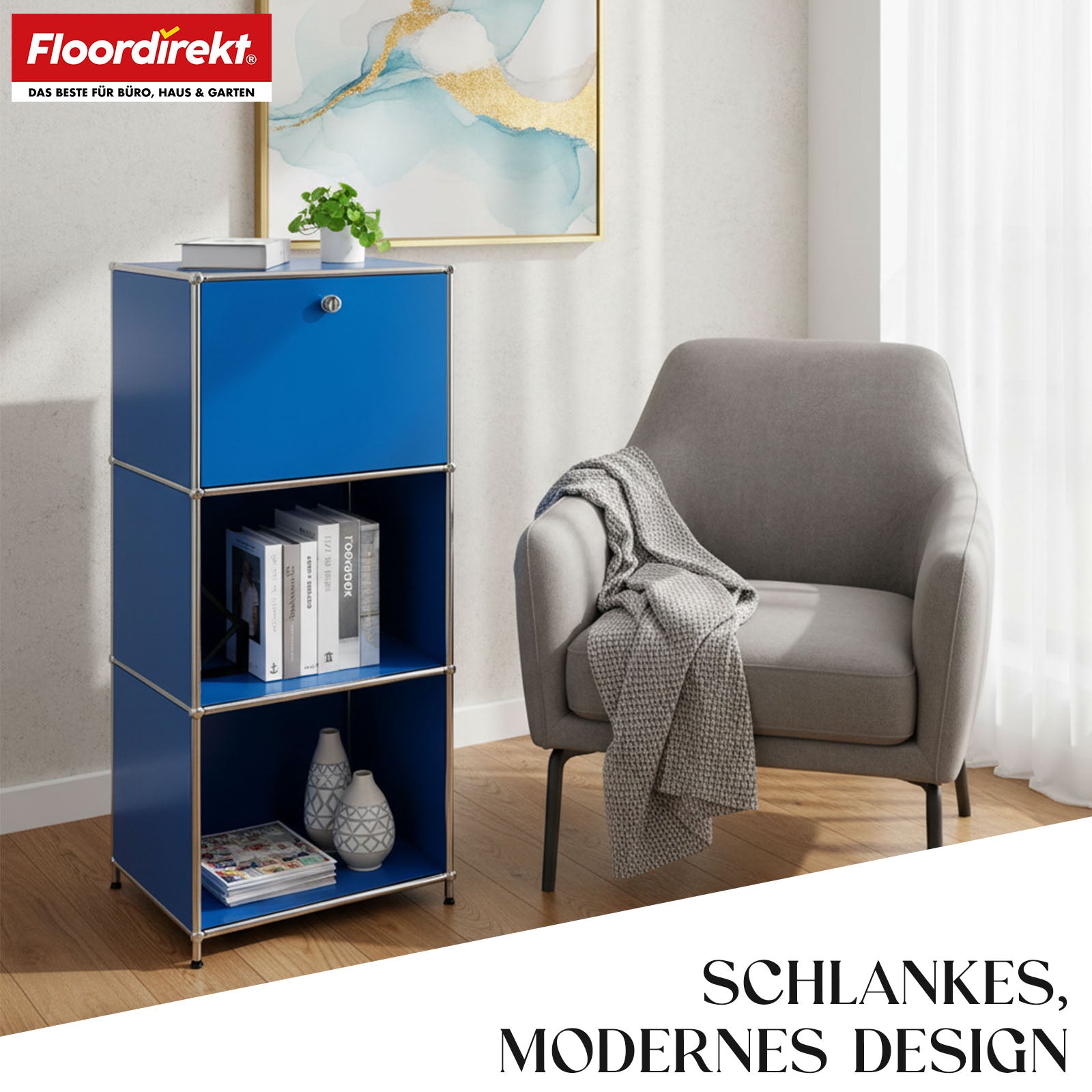 Metallreol | Concept Epure MK-107 | 4-etagers opbevaringsreol med aflåseligt rum og hylder | Fås i forskellige farver