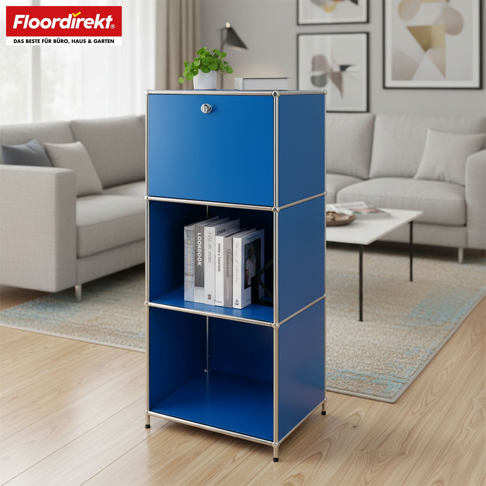 Metallreol | Concept Epure MK-107 | 4-etagers opbevaringsreol med aflåseligt rum og hylder | Fås i forskellige farver