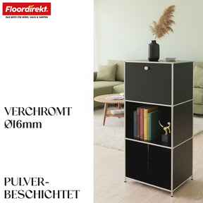 Metallreol | Concept Epure MK-107 | 4-etagers opbevaringsreol med aflåseligt rum og hylder | Fås i forskellige farver