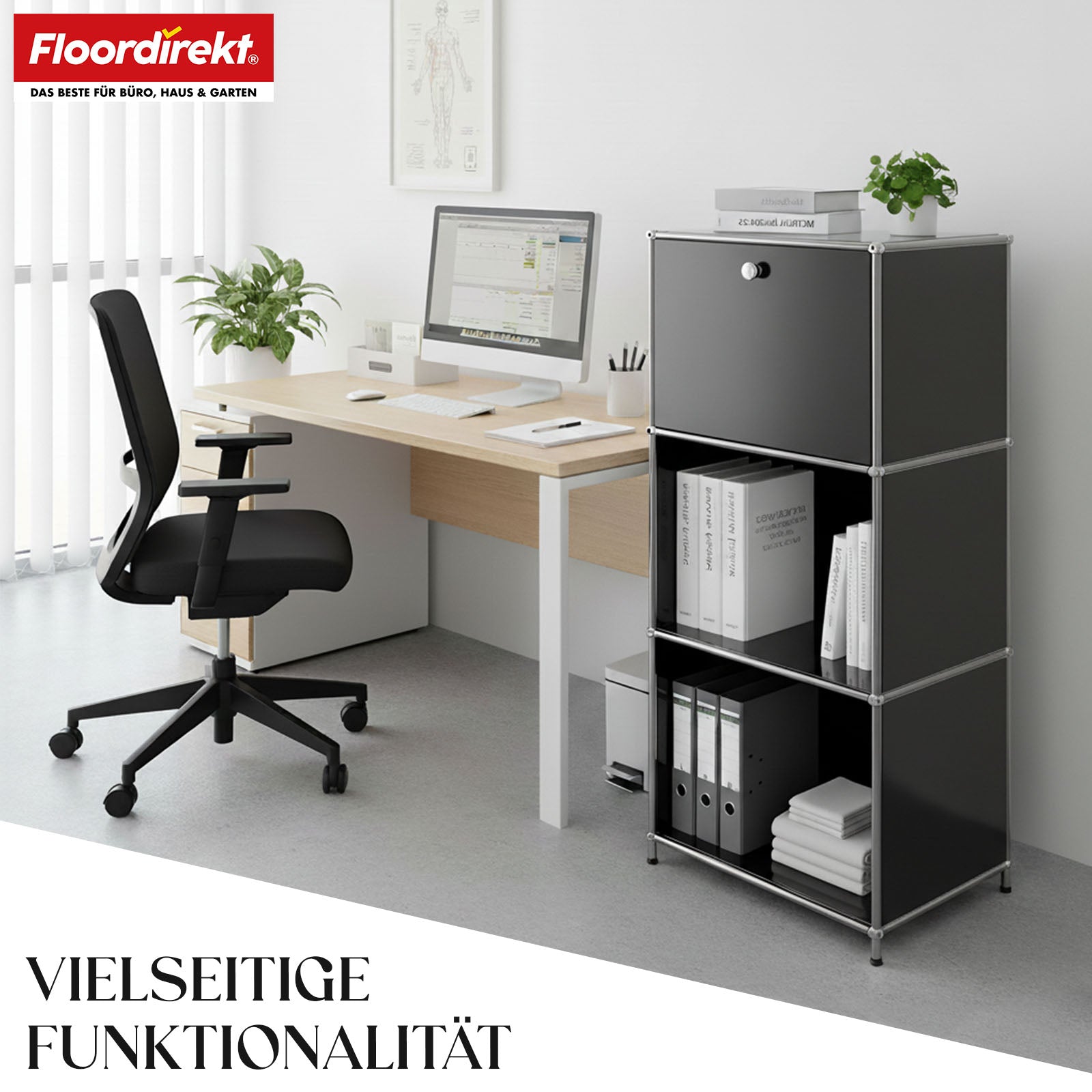 Metallreol | Concept Epure MK-107 | 4-etagers opbevaringsreol med aflåseligt rum og hylder | Fås i forskellige farver