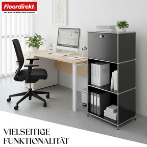 Metallreol | Concept Epure MK-107 | 4-etagers opbevaringsreol med aflåseligt rum og hylder | Fås i forskellige farver