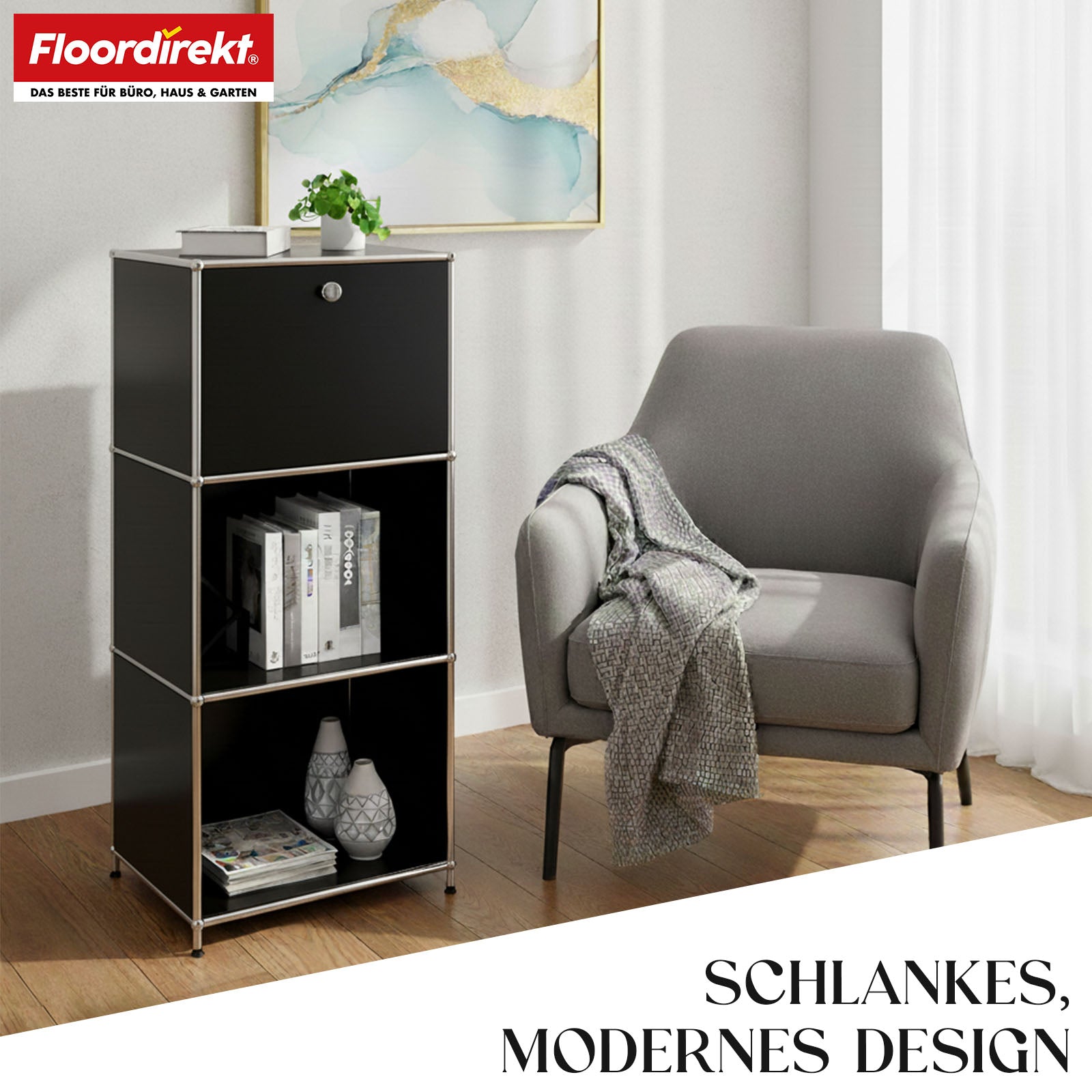 Metallreol | Concept Epure MK-107 | 4-etagers opbevaringsreol med aflåseligt rum og hylder | Fås i forskellige farver