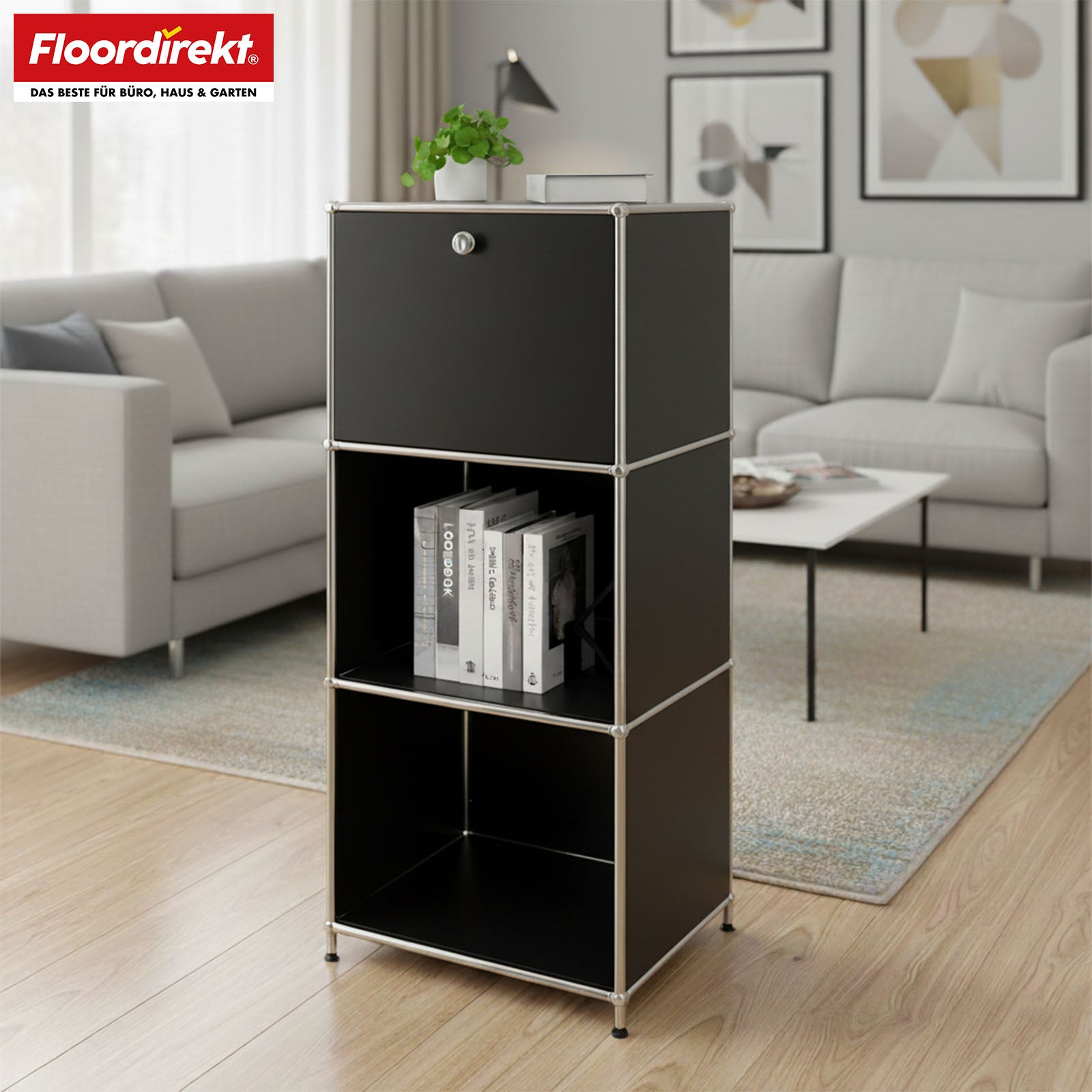 Metallreol | Concept Epure MK-107 | 4-etagers opbevaringsreol med aflåseligt rum og hylder | Fås i forskellige farver