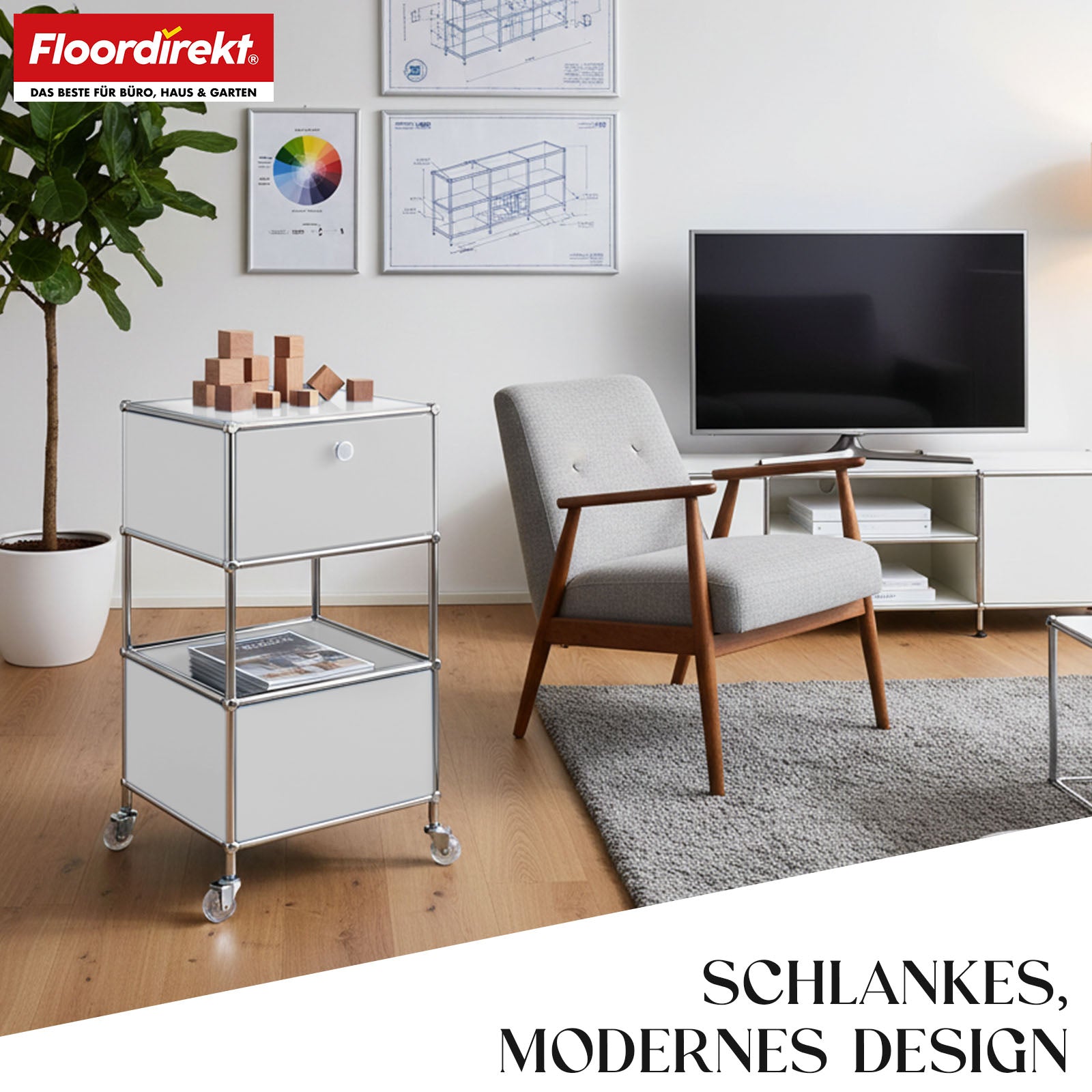 Metallreol | Concept Epure MK-145 | 3-etagers rullecontainer med skuffe og hylder | Fås i flere farver