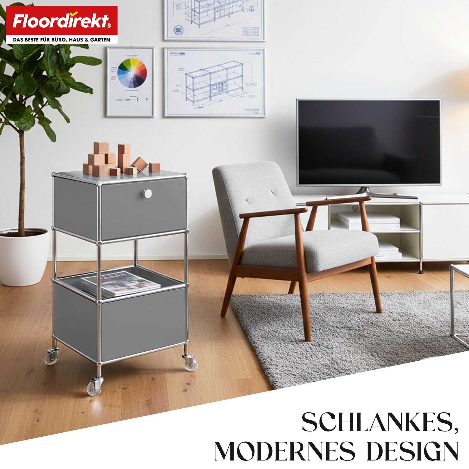 Metallreol | Concept Epure MK-145 | 3-etagers rullecontainer med skuffe og hylder | Fås i flere farver