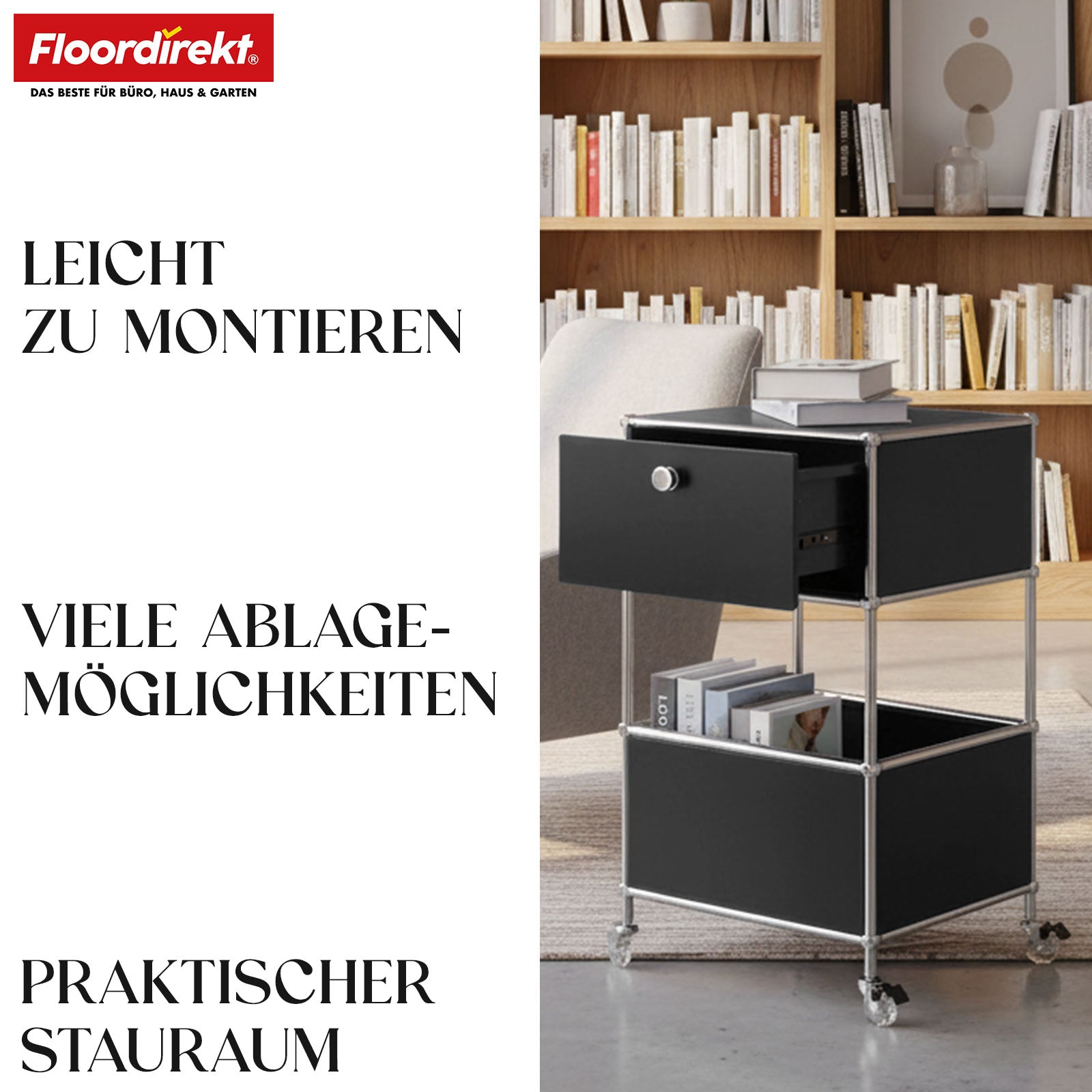 Metallreol | Concept Epure MK-145 | 3-etagers rullecontainer med skuffe og hylder | Fås i flere farver