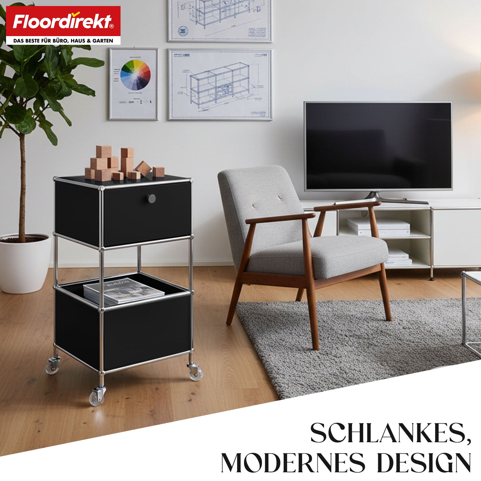 Metallreol | Concept Epure MK-145 | 3-etagers rullecontainer med skuffe og hylder | Fås i flere farver