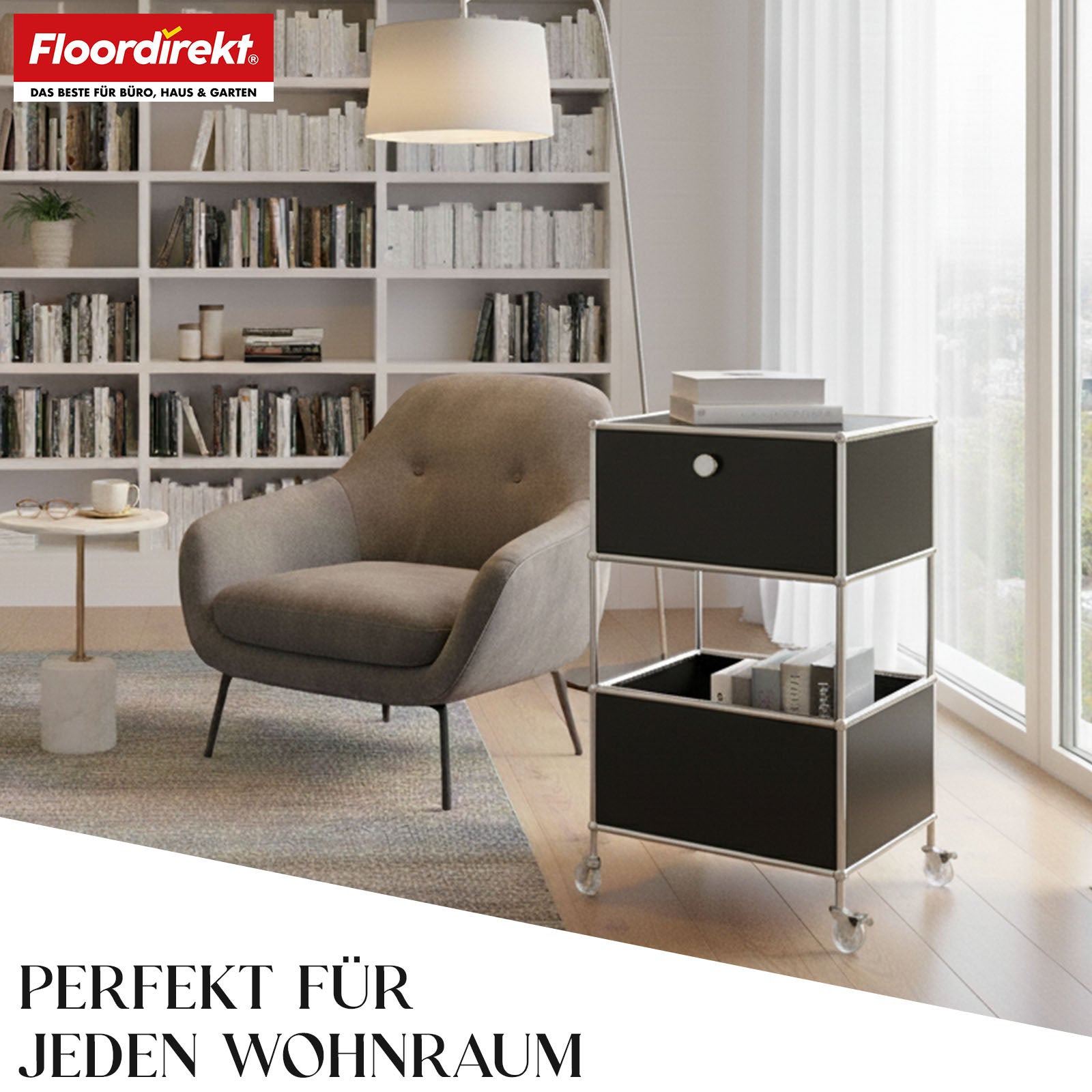 Metallreol | Concept Epure MK-145 | 3-etagers rullecontainer med skuffe og hylder | Fås i flere farver