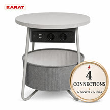 Sidebord | Dario | Rundt sofabord med 2 stikkontakter, 2 USB-A & opbevaringskurv | Ø 45 cm | 4 farver