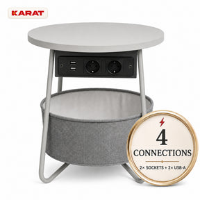 Sidebord | Dario | Rundt sofabord med 2 stikkontakter, 2 USB-A & opbevaringskurv | Ø 45 cm | 4 farver