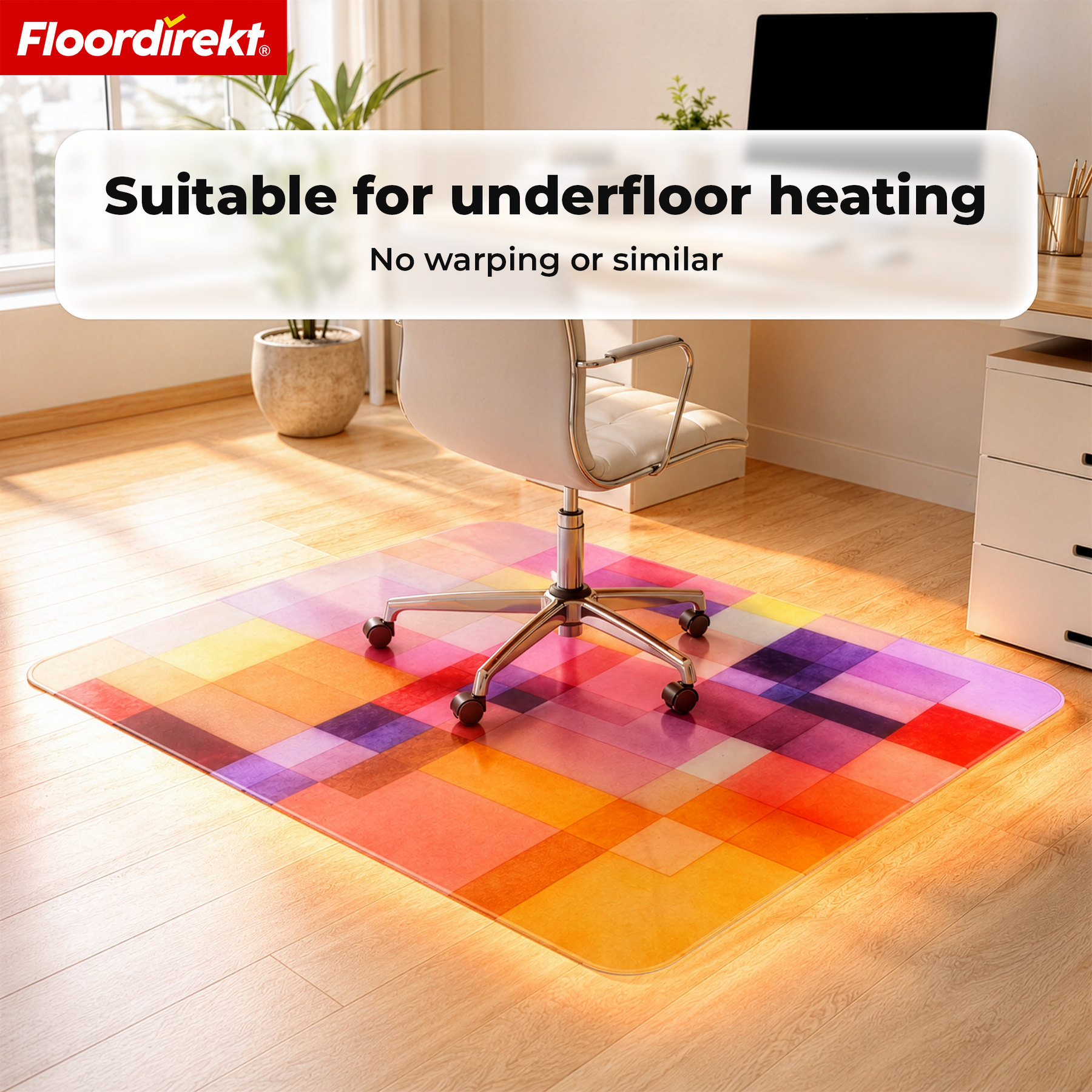 Design gulvbeskyttelsesmåtte | Robust kontorstolsunderlag i special-PVC til kontor & hjemmekontor | 80 x 118 cm