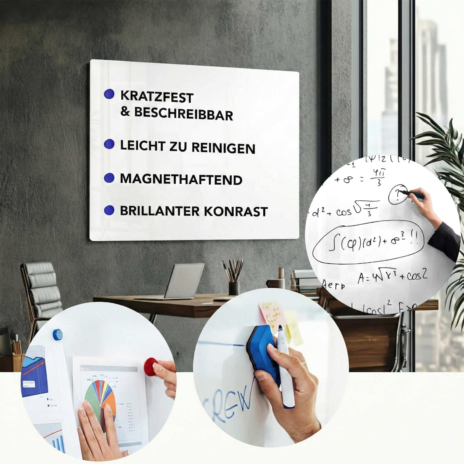 Glastavle | Pearlwhite  | Memotavle af sikkerhedsglas | Rammeløs | Til brug i hjemmet og på kontoret