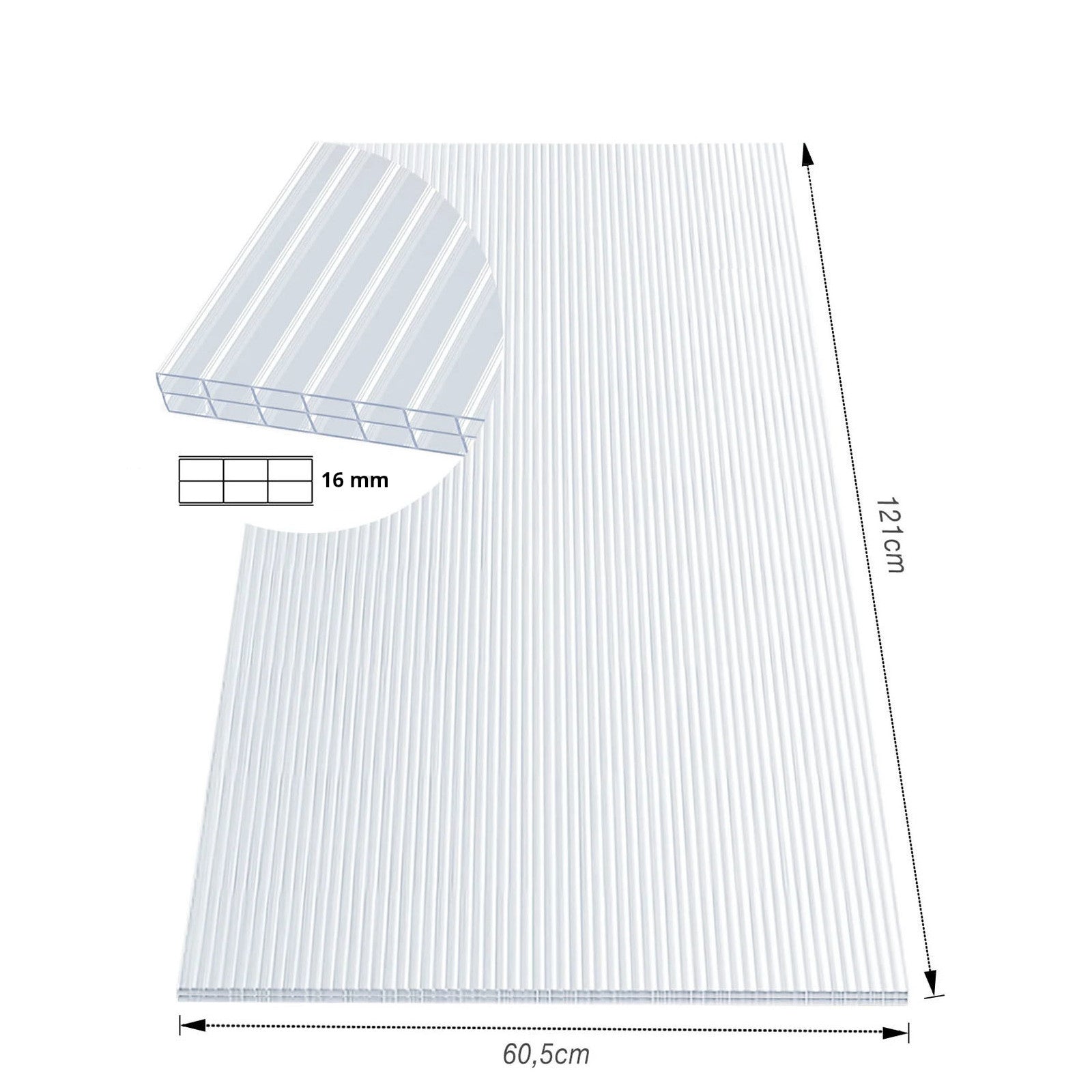 Dobbeltvægplade | 60,5 x 121 cm | Polycarbonat | Til drivhus & overdækning
