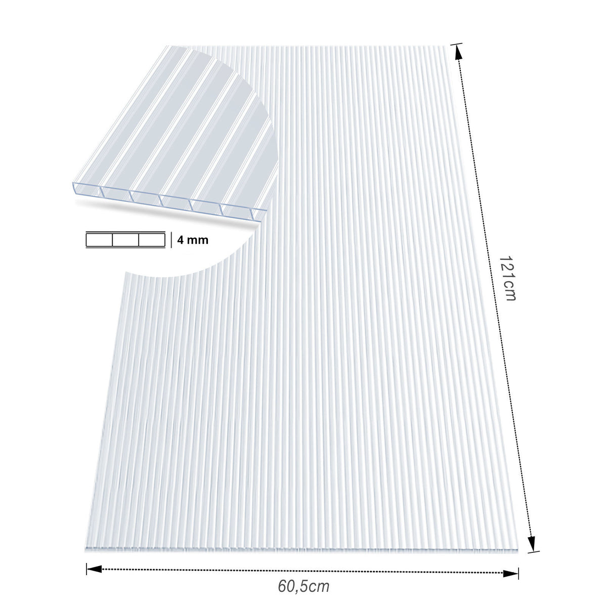 Polycarbonate sheet | Double wall plate | 60.5 x 121 cm | For DIY, roofing and construction