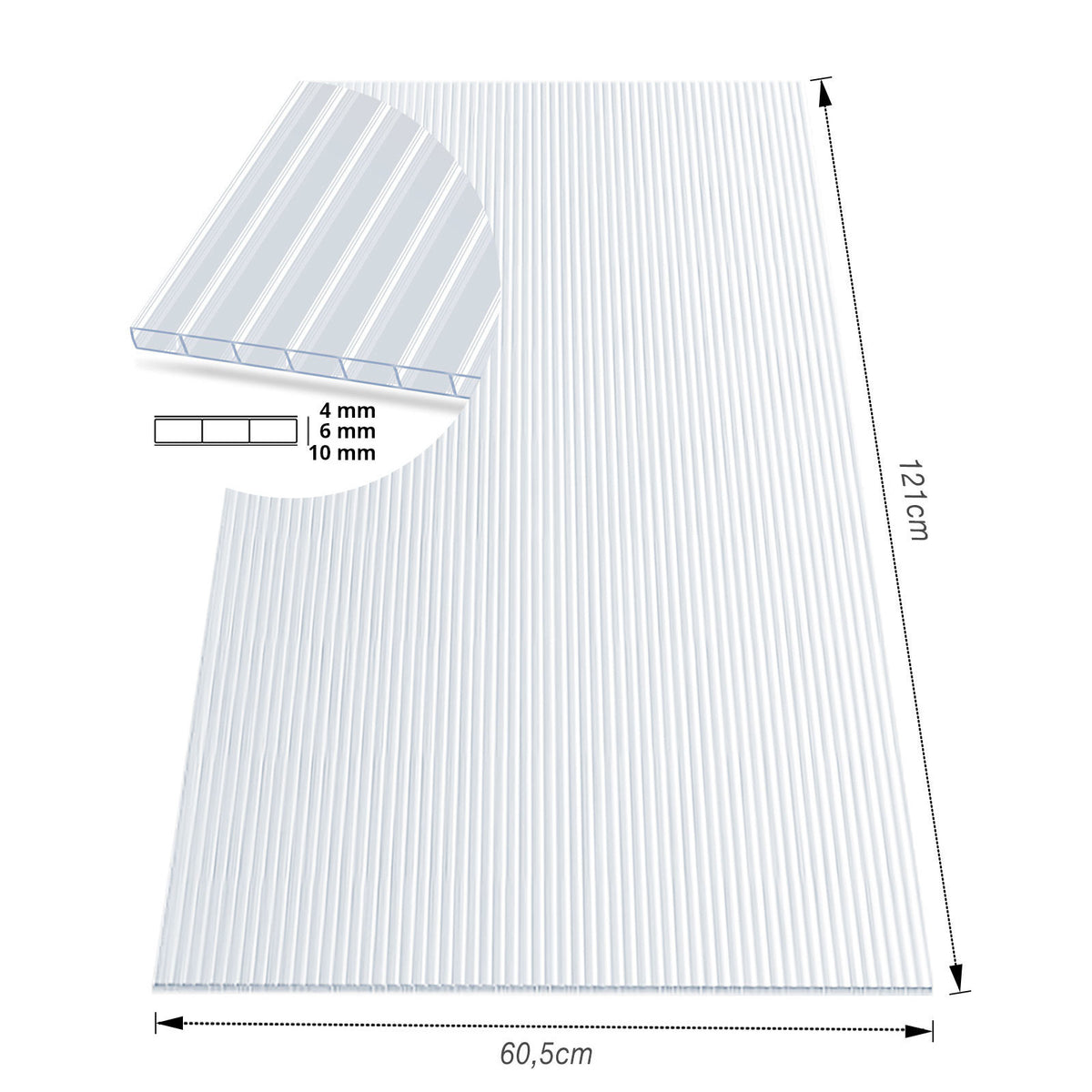 Dobbeltvægplade | 60,5 x 121 cm | Polycarbonat | Til drivhus & overdækning