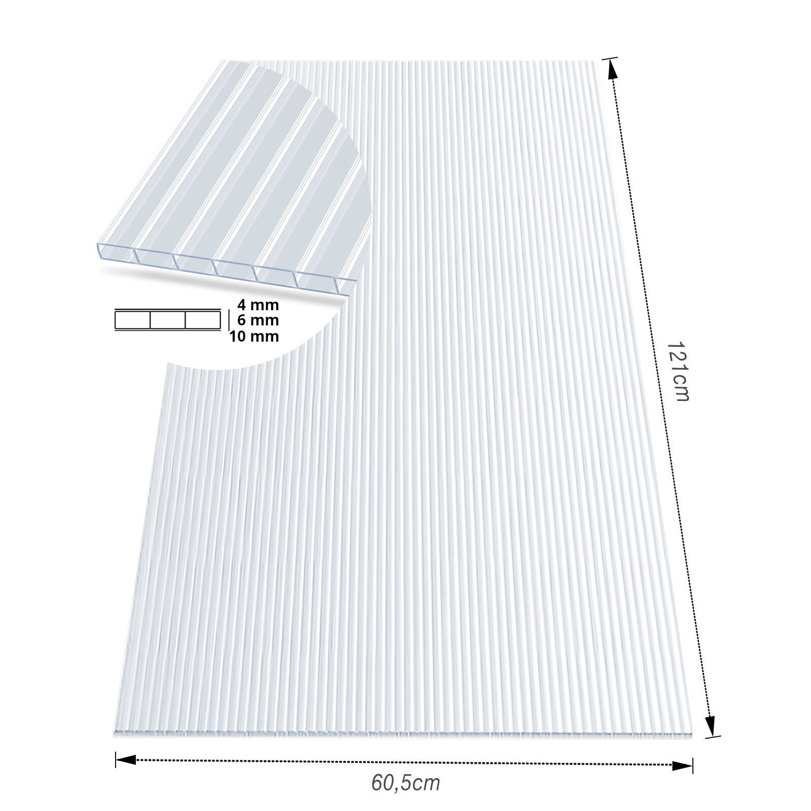 Dobbeltvægplade | 60,5 x 121 cm | Polycarbonat | Til drivhus & overdækning