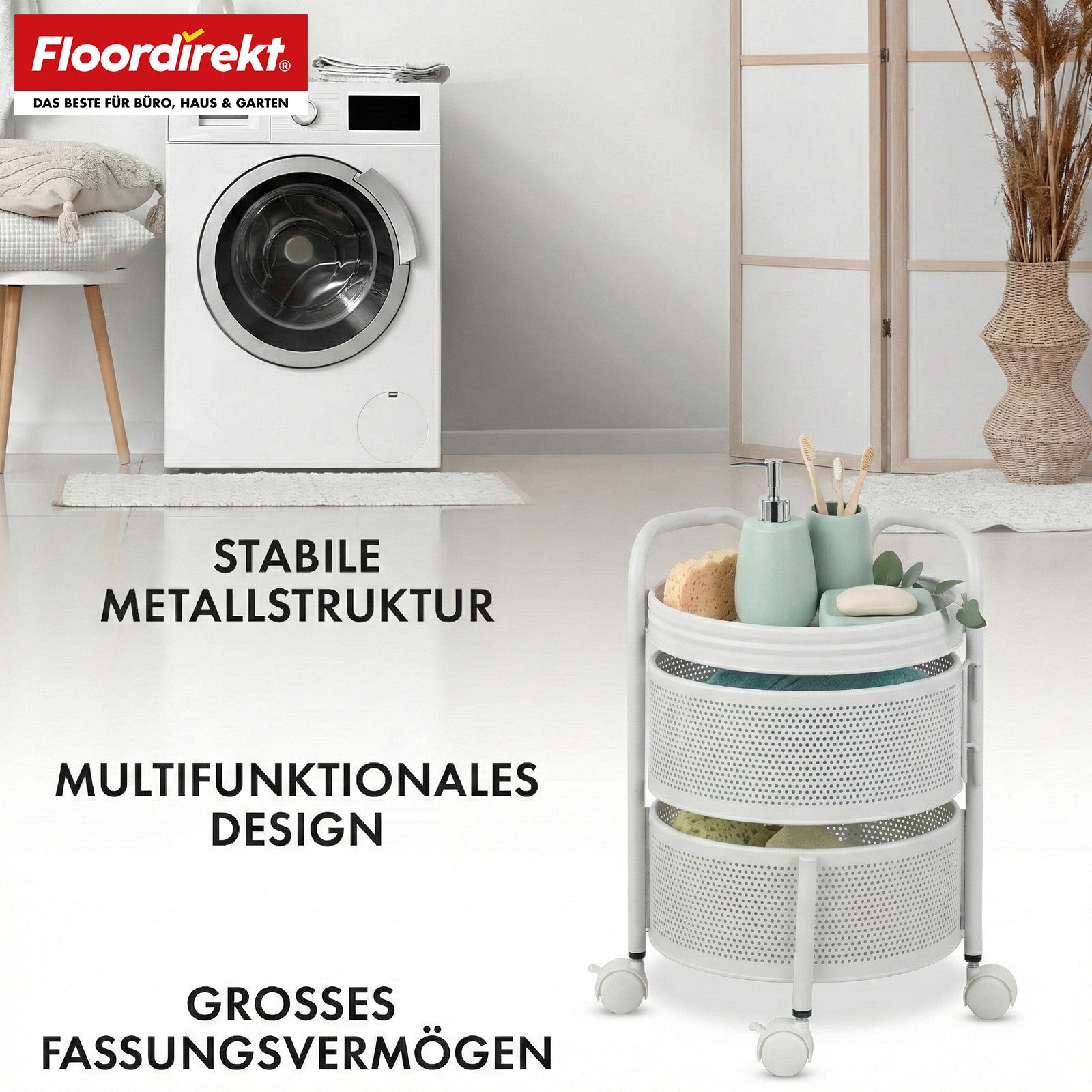 Rullevogn | Henry | Køkkenvogn i stål med hjul | Serveringsvogn | 3 eller 5 etager | Hvid & sort