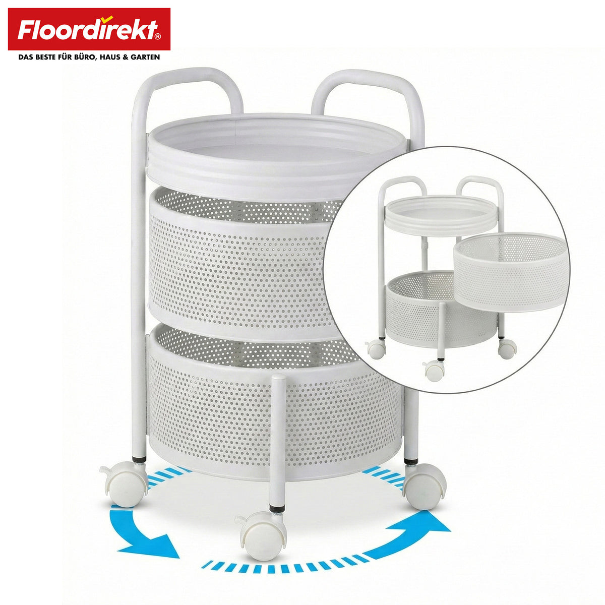 Rullevogn | Henry | Køkkenvogn i stål med hjul | Serveringsvogn | 3 eller 5 etager | Hvid & sort