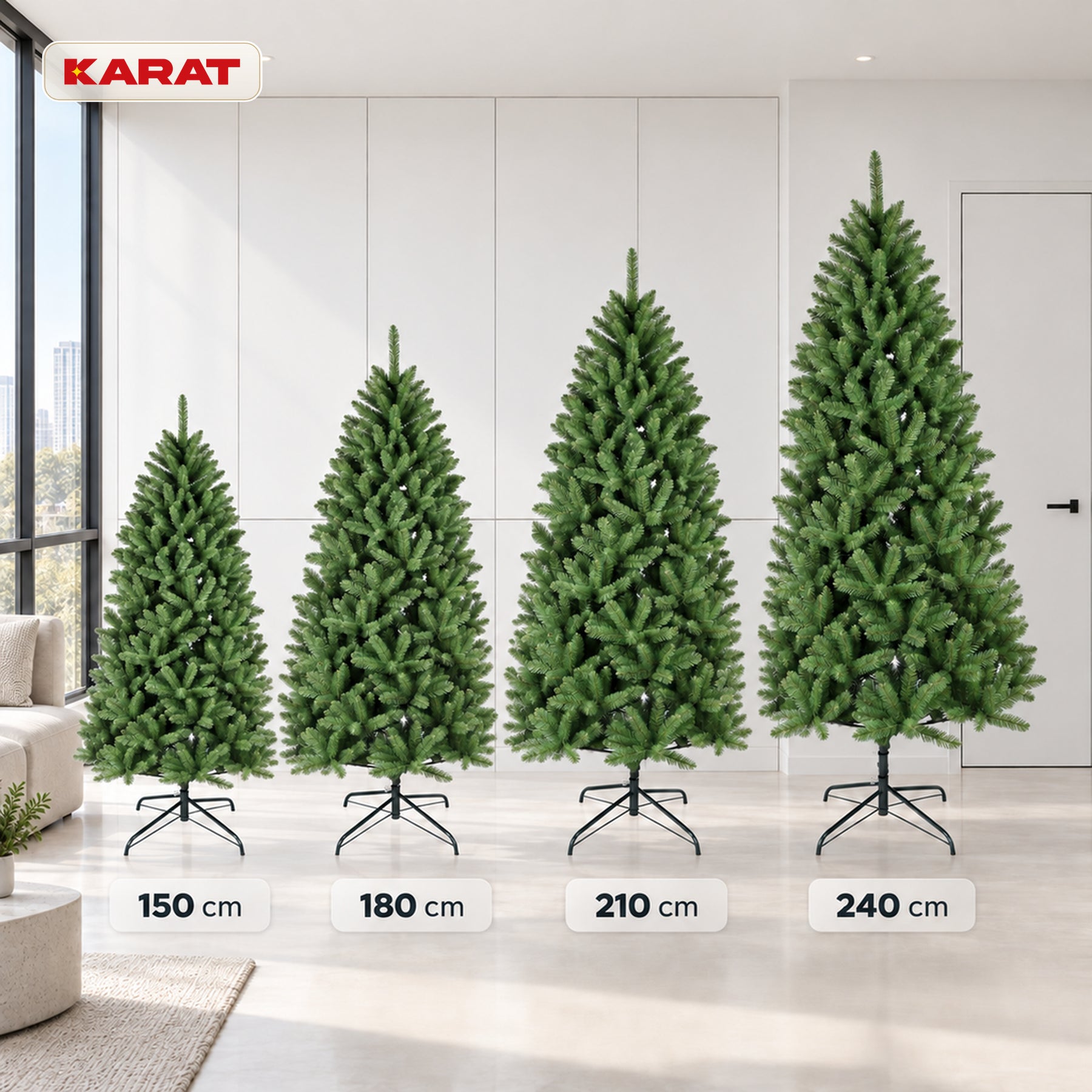 Kunstigt juletræ | Evergreen | Tæt granlook med metalfod | 150–240 cm