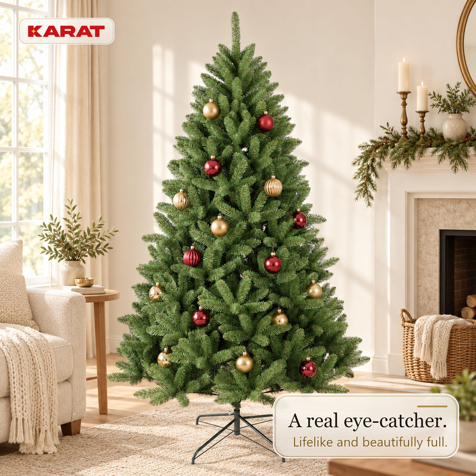 Kunstigt juletræ | Evergreen | Tæt granlook med metalfod | 150–240 cm