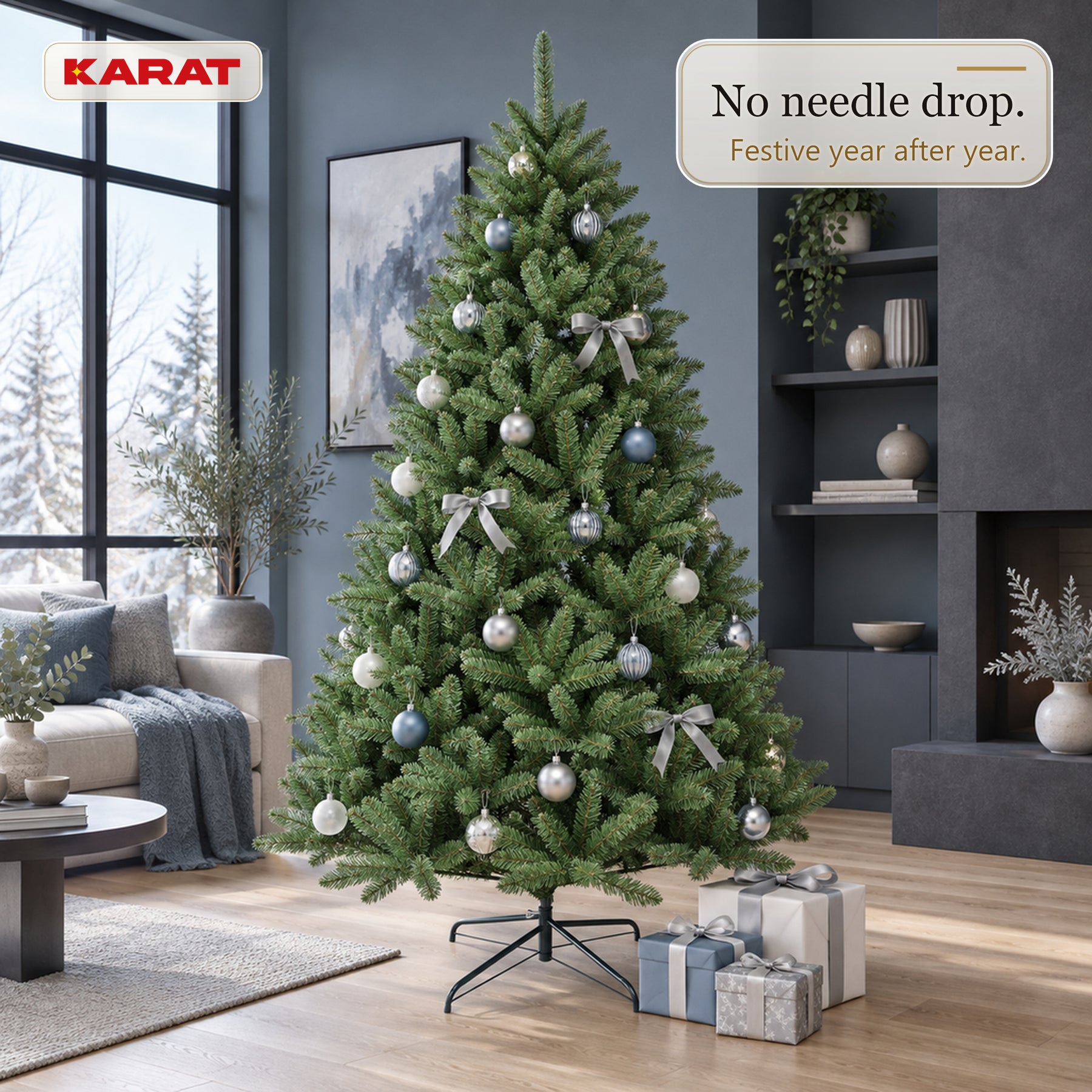 Kunstigt juletræ | Evergreen | Tæt granlook med metalfod | 150–240 cm